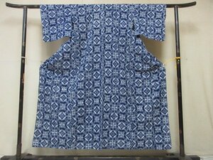 1円 良品 木綿 綿 浴衣 アンティーク 祭り 総絞り風 藍染 花七宝 お洒落 可愛い 身丈143cm 裄64cm【夢職】★★★