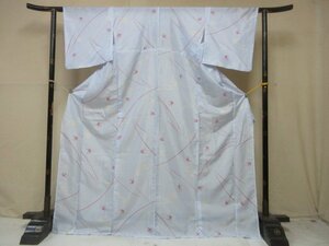 1円 良品 化繊 着物 小紋 洗える 絽 水色 燕 松葉 おしゃれ 高級 単衣 身丈160cm 裄69cm【夢職】★★★