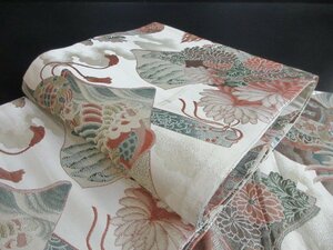 1円 良品 正絹 丸帯 総刺繍 アンティーク 大正浪漫 冊子 巻物 草花 古典文様 全通柄 高級 長さ390cm◆逸品◆【夢職】★★★★