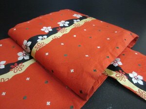 1円 良品 正絹 名古屋帯 黒 変わり縞 桜吹雪 可愛い お洒落 六通柄 高級 九寸帯 長さ326cm【夢職】★★★