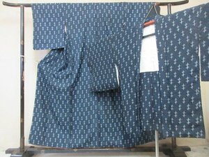 1円 良品 正絹 着物 アンサンブル 成人式 正月 女性用 幾何学 抽象 絣文様 高級 袷 身丈142cm 裄64cm【夢職】★★★