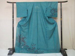 1円 良品 化繊 着物 訪問着 紗 洗える 葛 葵 花唐草 枝花 おしゃれ 単衣 身丈160cm 裄66cm◆逸品◆【夢職】★★★★