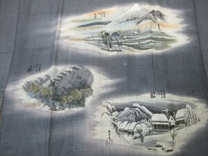 1円 良品 化繊 長襦袢 男性用 浮世絵 東海道風景 葛飾北斎 高級 渋カッコいい 袖無双 身丈140cm 裄65cm【夢職】★★★