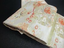 1円 良品 正絹 丸帯 総刺繍 アンティーク 大正浪漫 源氏車 草花 四季花 古典文様 全通柄 高級 長さ384cm◆逸品◆【夢職】★★★★_画像2