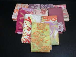 中古 半幅帯 リメイク 絹 化繊 アンティーク 可愛い 更紗 古典柄 刺繍 帯地 まとめて10本 和装小物 反物 鞄 着物【夢職】☆☆☆