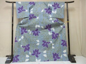 1円 良品 木綿 綿 浴衣 アンティーク 祭り 牡丹 草花 お洒落 可愛い 身丈162cm 裄68cm【夢職】★★★