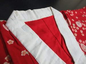 1円 良品 正絹 長襦袢 縮緬 正月 紅絹 アンティーク レトロ 吹き寄せ 紋尽くし 草花 高級 袷 身丈122cm 裄62cm【夢職】★★★