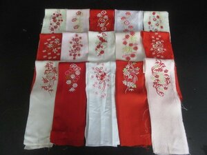 1円 中古 絹 アンティーク 縮緬 刺繍半衿 赤色 白色 高級 花々 枝花 まとめて 15点 和装小物【夢職】 ★★★