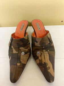 XENOS カムフラ柄　ミュール　サンダル　靴　イタリア製　37 ビブラムソール