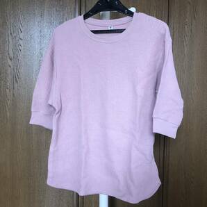 ユニクロ ワッフルTシャツ 6部袖 女の子 ピンク