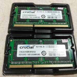 新品未使用 Crucialクルーシャル 16GB(8GB×2枚) 2RX8 DDR3L 1600MHz PC3L-12800S SODIMM 1.35-1.5v 204pinラップトップメモリRAM 