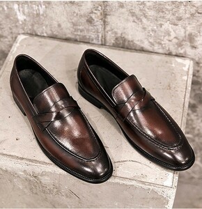 ビジネスシューズ メンズ シューズ　メンズシューズ 靴 紳士靴 フォーマル 革靴 レースアップ　歩きやすい ロングノーズ ブラウン 26cm