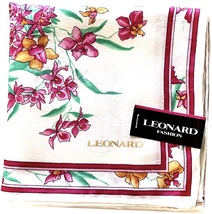 ■ LEONARD レオナール ハンカチ スカーフ 透かし花総柄 シルク混 タグシール付き 未使用_画像1