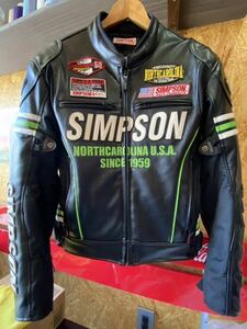 SIMPSON シンプソン ライダースジャケット Mサイズ　ブラック/グリーン