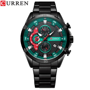 【Black green 】メンズ高品質腕時計 海外人気ブランド CURREN クロノグラフ 防水 クォーツ式 仮面ライダー 8402