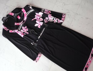 美品★レオナール LEONARD ★カンカン生地★ピンクFlower柄 アンサンブル&スカート セットアップ三点セット size L