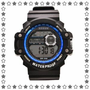 T151 腕時計 デジタル 多機能 キッズから大人まで 青×黒