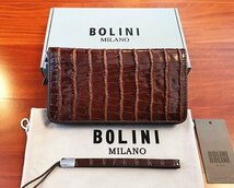 最高峰逸品*イタリア製※定価18万◆イタリア・ミラノ発*BOLINI/ボリニ・最上級牛革・クロコダイル*ラウンドファスナー 長財布・茶色_画像7