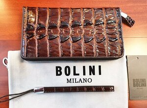 最高峰逸品*イタリア製※定価18万◆イタリア・ミラノ発*BOLINI/ボリニ・最上級牛革・クロコダイル*ラウンドファスナー 長財布・茶色