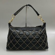 1円 極 美品 シール有 8番台 CHANEL シャネル ワイルドステッチ マトラッセ レザー ハンドバッグ セミ ショルダーバッグ ブラック 19547_画像4