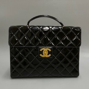 1円 極 美品 シール有 4番台 CHANEL シャネル マトラッセ ココマーク パテント レザー ハンドバッグ ビジネスバッグ A4収納可 15580