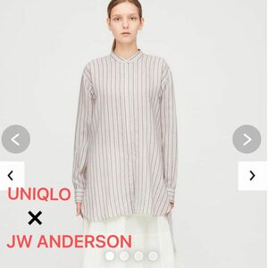 【美品】UNIQLO JW ANDERSONリネンブレンドスタンドカラーシャツ ユニクロ JWアンダーソン 長袖 ストライプ