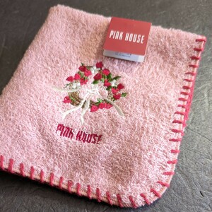 ピンクハウス タオルハンカチ 25.5×25.5cm 綿100% PINK HOUSE リース 刺繍 ハンドタオル 抗菌防臭加工 ピンク /ブルーミング中西