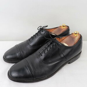 アレンエドモンズ 9 1/2 B Byron パンチドキャップトゥ 内羽根 黒 ブラック ALLEN EDMONDS バイロン USA製 メンズ 中古靴 古着 ds4065