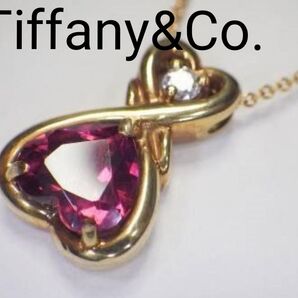ティファニー K18金 天然ダイヤモンド ダブルハート ネックレス ペンダント Tiffany&Co. レア K18YG 750