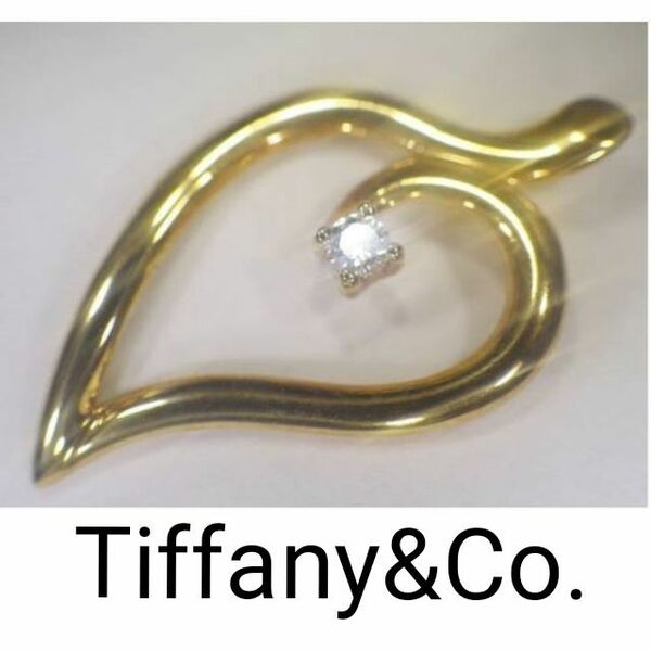 ティファニー K18金無垢 天然ダイヤモンド オープンリーフ ペンダントヘッド ネックレストップ チャーム 750 Tiffany