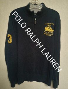 POLO RALPH LAUREN ハーフジップ セーター XLサイズ 長袖 ポロ ラルフローレン ニット ネイビー 濃紺色 LL