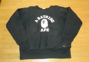 A BATHING APE エイプ x champion チャンピオン REVERSE WEAVE リバースウィーブ クルーネック スウェット ネイビー L MADE IN USA 米国製