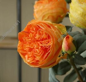 Art hand Auction ★Set of 6 Austin Roses Artificial flowers★Increases the atmosphere in orange color★Art rose flowers★Handmade★Height approx. 64cm★No vase, hand craft, handicraft, art flower, pressed flowers, arrangement