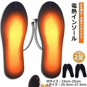 【2足セット】電熱インソール 中敷き ヒートインソール 足元暖める 防寒対策 防寒具 電熱ウェア 靴底 インソール 男女兼用 Ｍサイズ