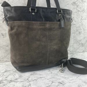 コーチ　COACH トートバッグ　2way ショルダーバッグ　ツートン　F70420 ブラック　ブラウン系　A4サイズ収納可能 レザー　革　スエード