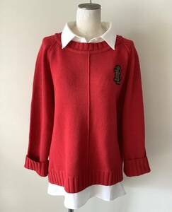 BlackFridaySale★LAUREN Ralph Laurenラルフローレン新品1X♪今年人気の赤Red Creamシャツ重ね着風セーター②