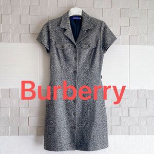 バーバリー Burberry blue label グレーツイードミニワンピース シャツワンピース