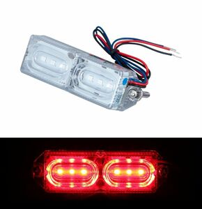 LEDツインストロボマーカー　クリア/レッド（赤）　12V/24V共用　左右同時フラッシュと左右交互フラッシュを選択（534636）