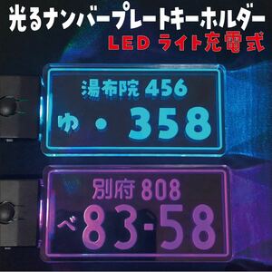 めっちゃカッコイイ 光るナンバープレートキーホルダー LEDライト 充電式 