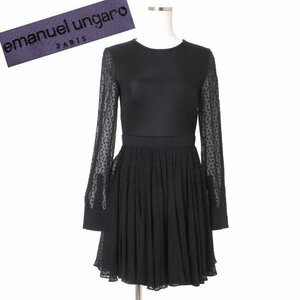 emanuel ungaro メッシュ ドットミニワンピース Mesh and flocked silk-chiffon mini dress size38 ブラック エマニュエル ウンガロ 