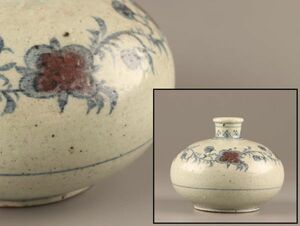 古美術 朝鮮古陶磁器 李朝 辰砂 染付 油壷 時代物 極上品 初だし品 C2597