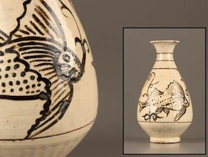 古美術 朝鮮古陶磁器 李朝 鶏竜山 白磁 鉄絵 花瓶 時代物 極上品 初だし品 C2668