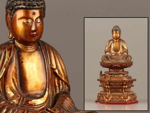 仏教美術 時代木彫 玉眼入 阿弥陀如来 仏像 古作 時代物 極上品 初だし品 C2827