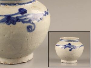 古美術 朝鮮古陶磁器 李朝 白磁 染付 壷 時代物 極上品 初だし品 C2996