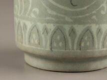 古美術 朝鮮美術 高麗青磁 白黒象嵌 筒茶碗 時代物 極上品 初だし品 C3086_画像9