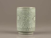 古美術 朝鮮美術 高麗青磁 白黒象嵌 筒茶碗 時代物 極上品 初だし品 C3086_画像4