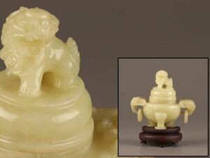 中国古玩 唐物 緑砡石 翡翠 置物 遊環 香炉 時代物 極上品 初だし品 C3073