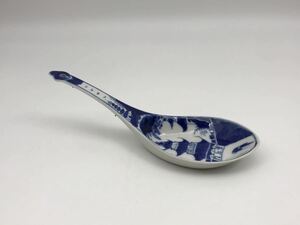 『中国古美術』清代　染付山水人物紋勺　本物保証