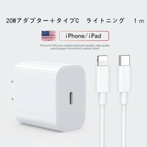 iPhone タイプc ライトニングケーブル1m 20w 急速充電器