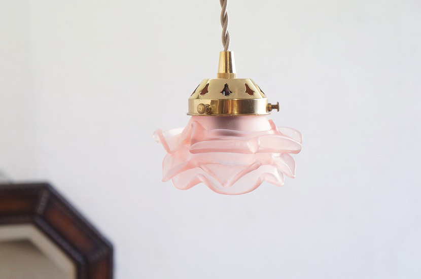 French Antique Flower Shade Pendant Lamp/No Flange/Chinoiserie/Glass/Ruffle Shade/Pink Shade/Handmade/Flowers, ceiling lighting, pendant light, Western style